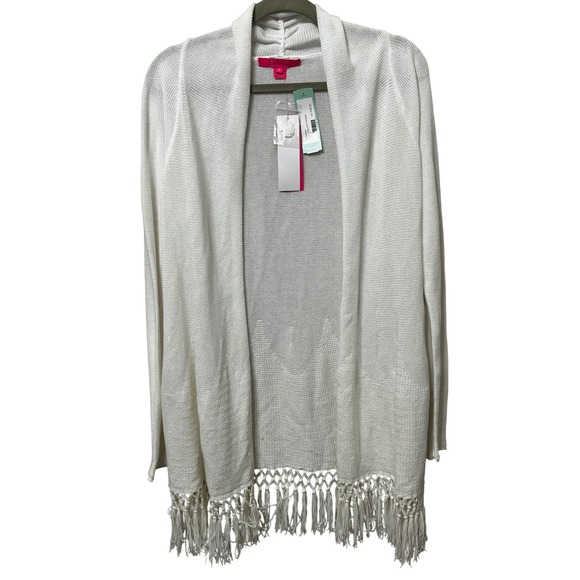 Lilly Pulitzer Sweaters - Lilly Pulitzer NEW Tatum Fringe Hem Cardigan White Cotton Knit Sweater Small